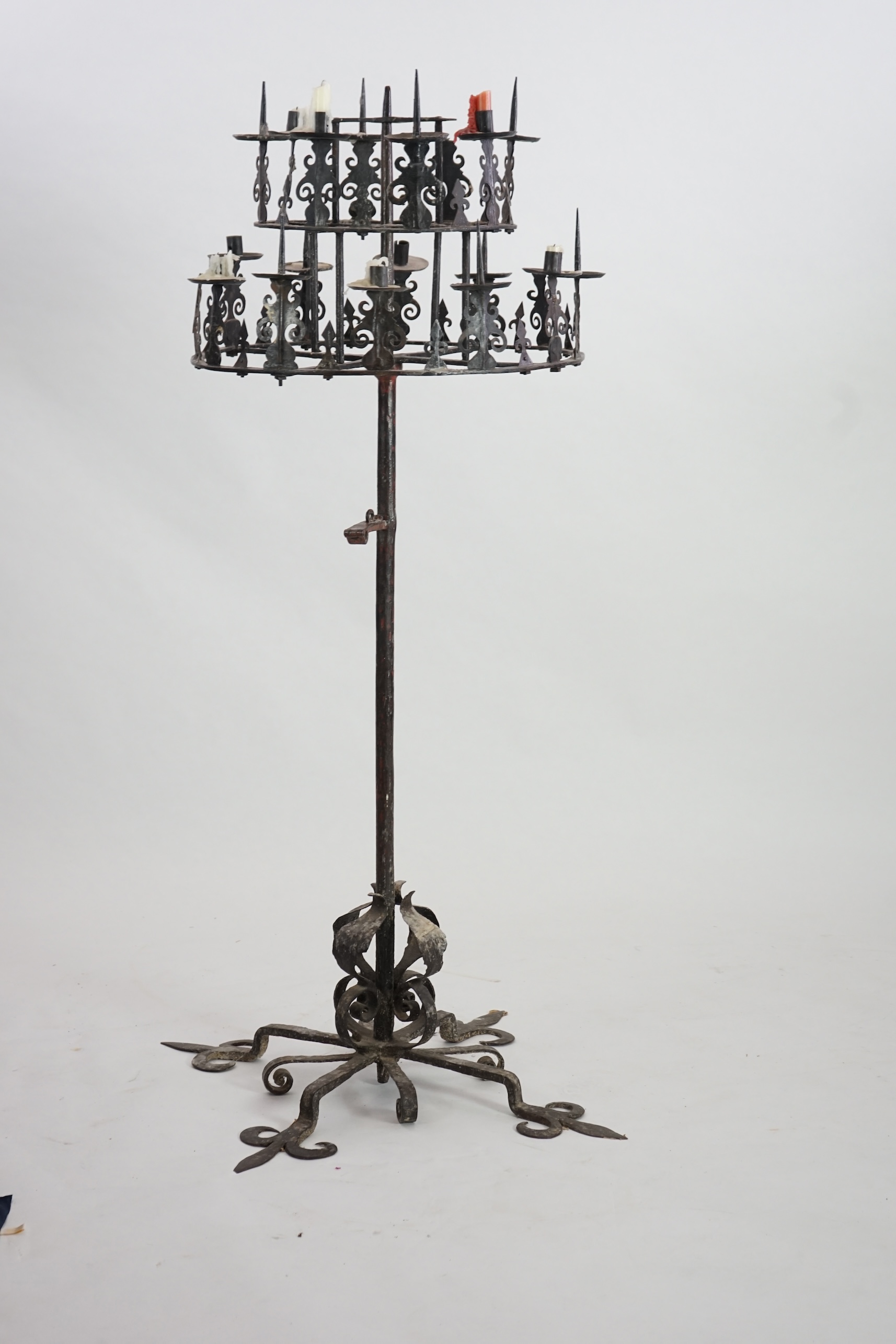 A 17th century French wrought iron pricket candelabrum